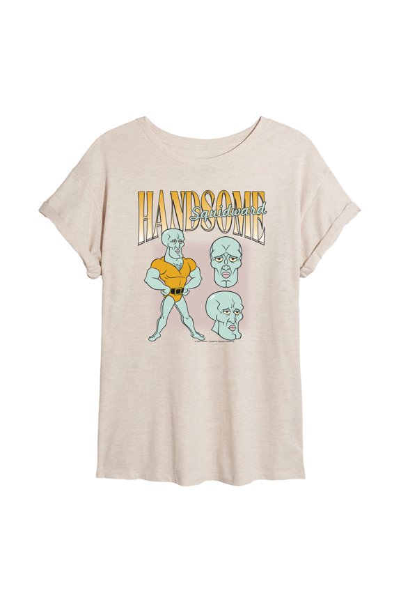 - Handsome Squidward - Juniors Oversized Graphic T-Shirt