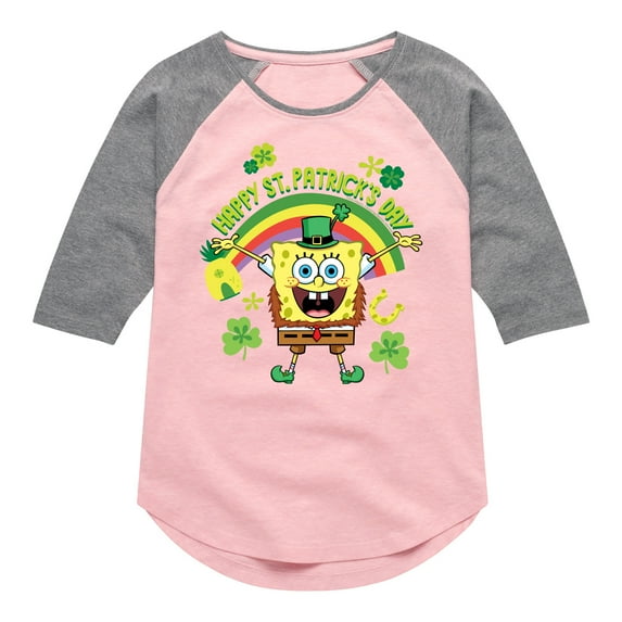 SpongeBob SquarePants - Happy St. Patricks Day - Girls Shirt Tail Raglan