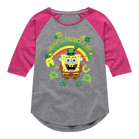 SpongeBob SquarePants - Happy St. Patricks Day - Girls Shirt Tail Raglan