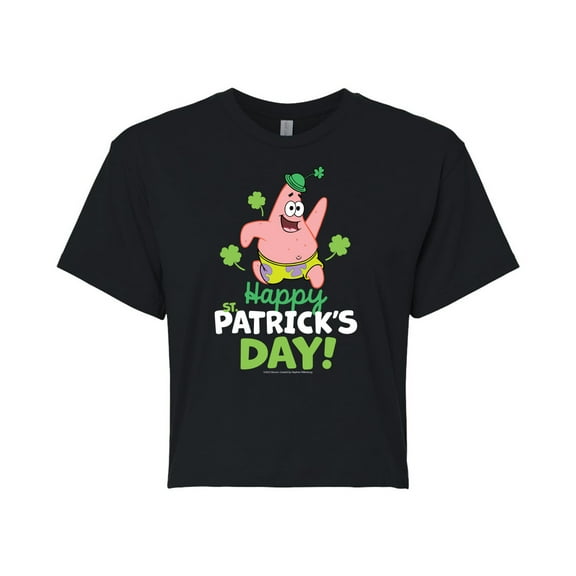 SpongeBob SquarePants - Happy St. Patricks Day - Juniors Cropped Cotton Blend T-Shirt