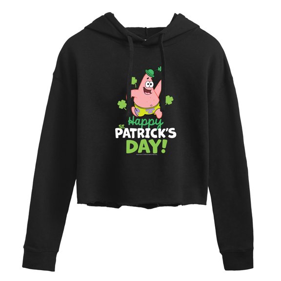 SpongeBob SquarePants - Happy St. Patricks Day - Juniors Cropped Pullover Hoodie