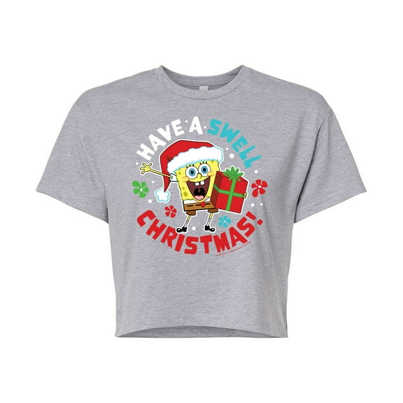 SpongeBob SquarePants - Have A Swell Christmas - Juniors Cropped Cotton Blend T-Shirt