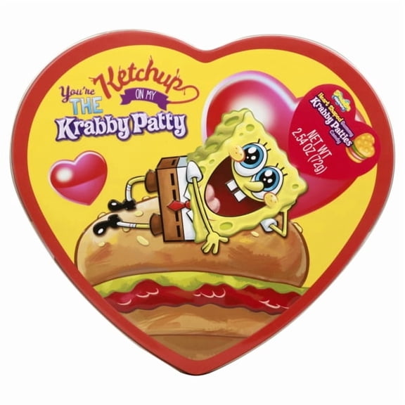 SpongeBob SquarePants Heart Shaped Gummy Krabby Patties Candies Valentine's Day Tin Gift Set for Kids
