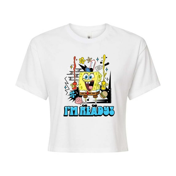 SpongeBob SquarePants - I'm Ready - Juniors Cropped Cotton Blend T-Shirt