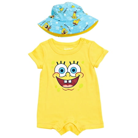 SpongeBob SquarePants Infant Baby Boys Romper and Hat Newborn to Infant