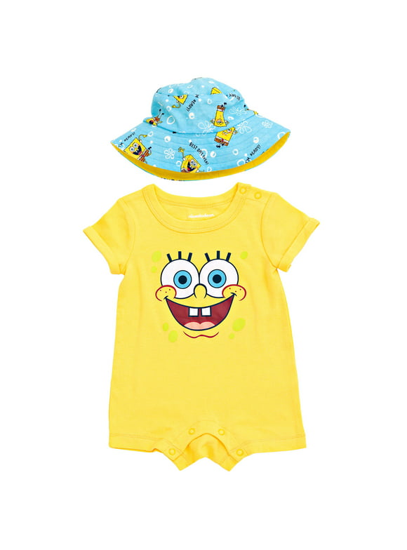SpongeBob SquarePants Infant Baby Boys Romper and Hat Newborn to Infant