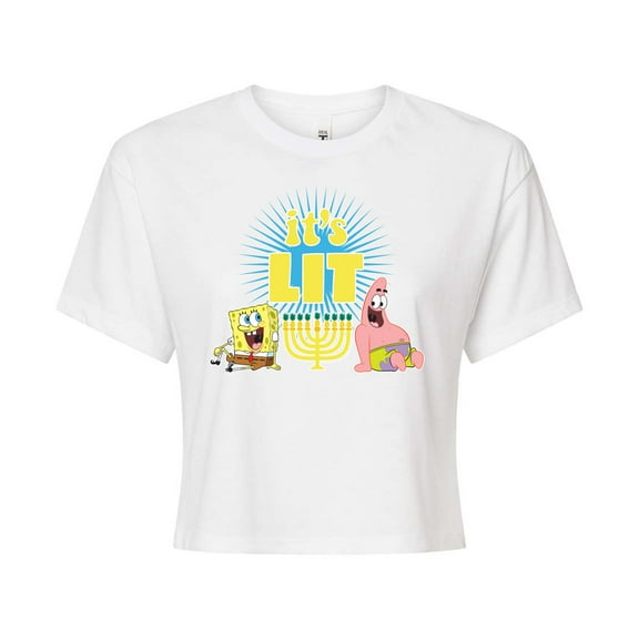 SpongeBob SquarePants - It's Lit Hanukkah - Juniors Cropped Cotton Blend T-Shirt