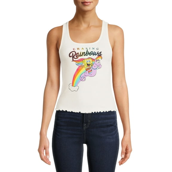 SpongeBob SquarePants Juniors’ Chasing Rainbows Graphic Tank Top