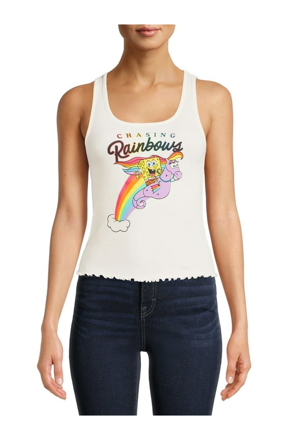 SpongeBob SquarePants Juniors’ Chasing Rainbows Graphic Tank Top