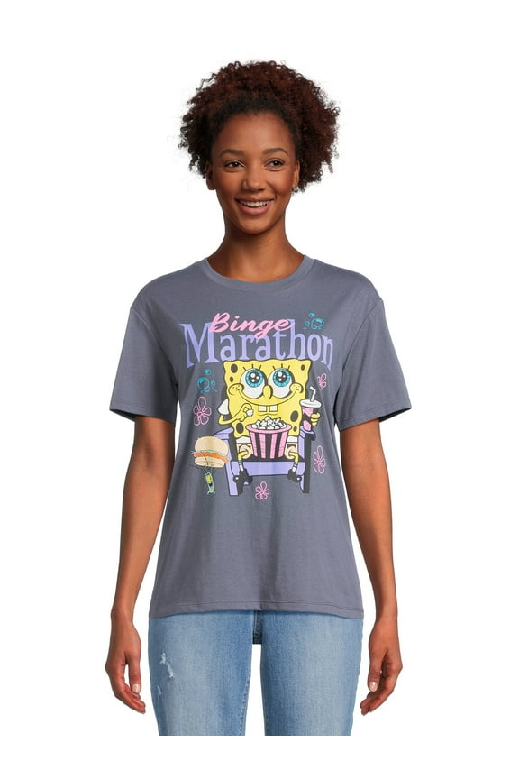 SpongeBob SquarePants Juniors’ Graphic Boyfriend Tee, Sizes XS-XXXL
