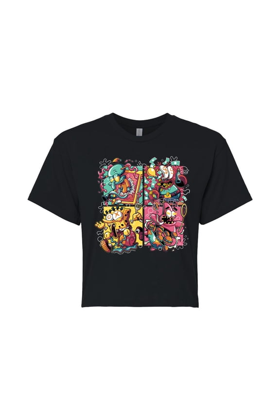 - Krusty Group - Juniors Cropped Cotton Blend T-Shirt