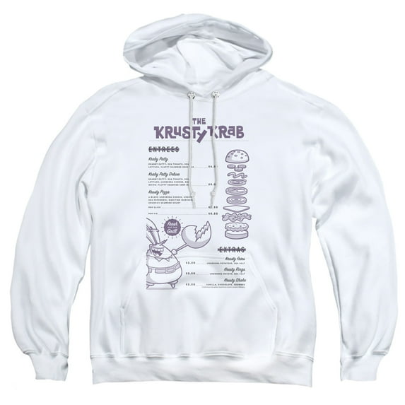 SpongeBob SquarePants Krusty Krab Menu Adult Pull-Over Hoodie, White, Large