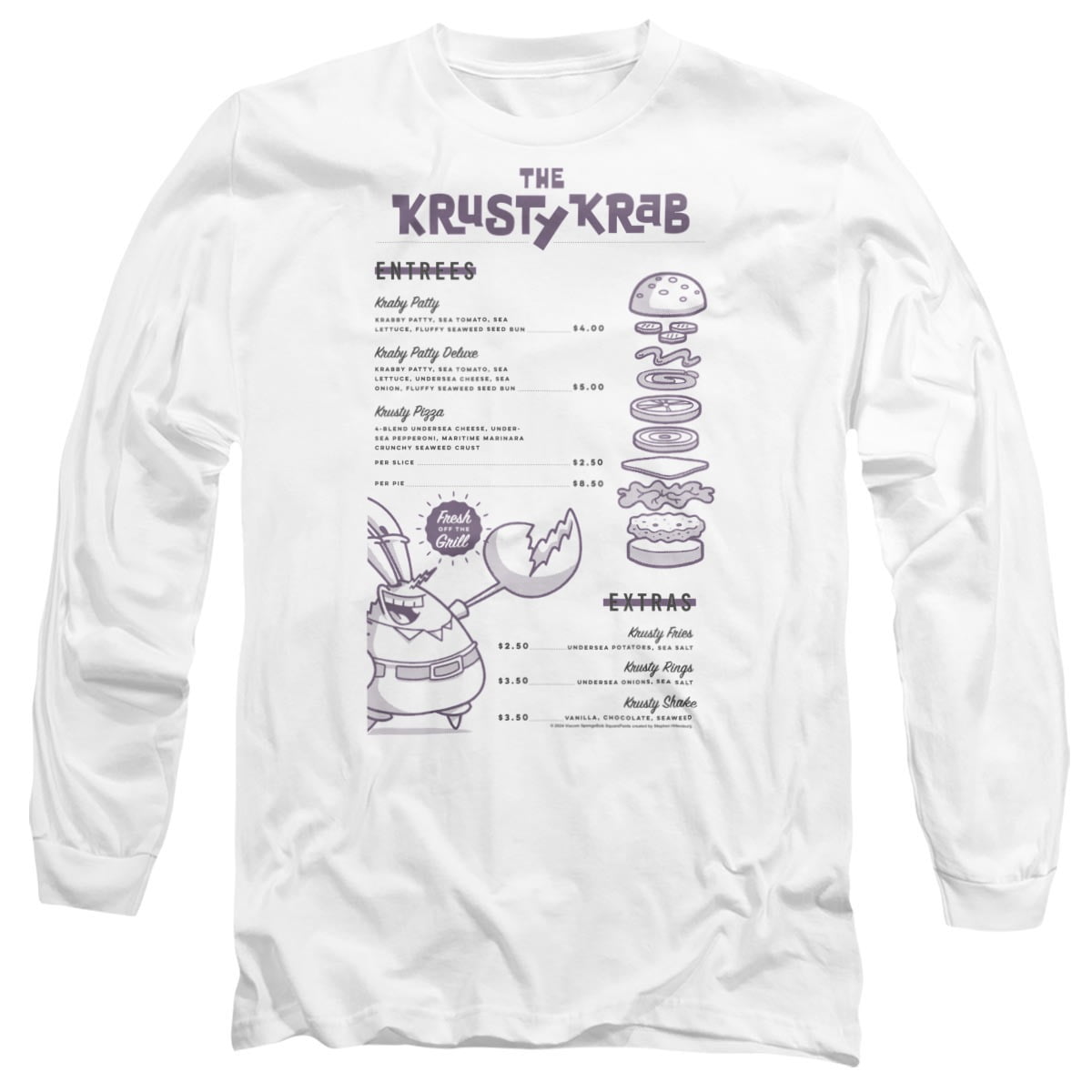 SpongeBob SquarePants Krusty Krab Menu Unisex Adult Long-Sleeve T Shirt ...