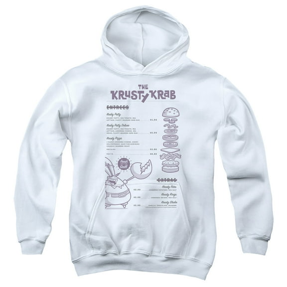 SpongeBob SquarePants Krusty Krab Menu Youth Kids Boy/Girls Pull-Over Hoodie, White, Small