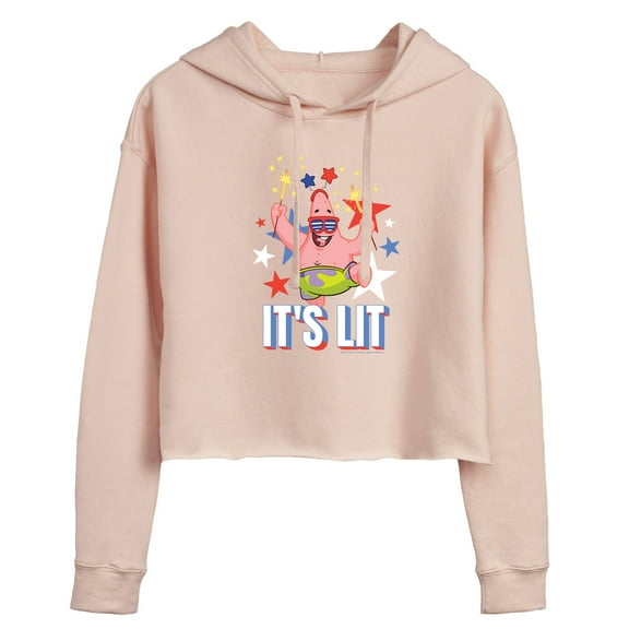 SpongeBob SquarePants - Lit Fireworks Patrick - Juniors Cropped Pullover Hoodie