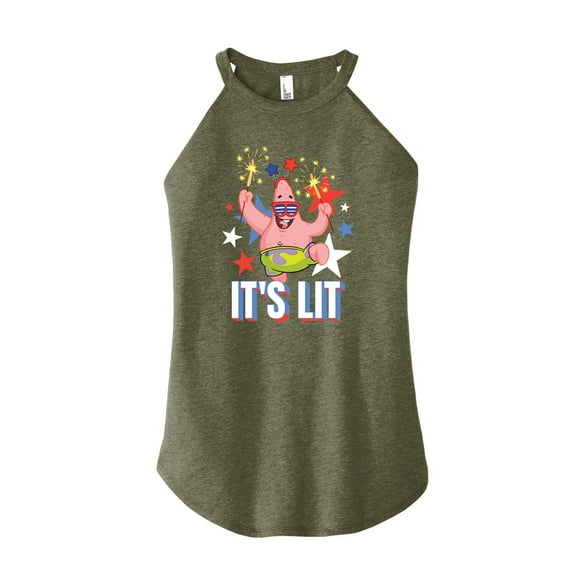 SpongeBob SquarePants - Lit Fireworks Patrick - Juniors High Neck Tank Top