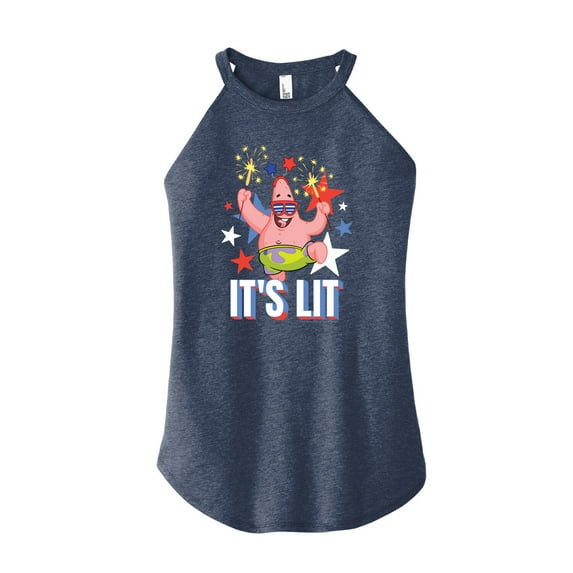 SpongeBob SquarePants - Lit Fireworks Patrick - Juniors High Neck Tank Top