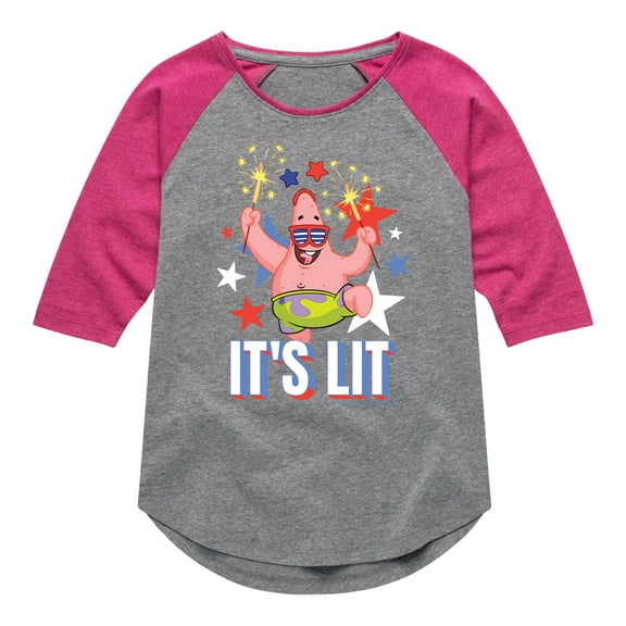 SpongeBob SquarePants - Lit Fireworks Patrick  - Toddler & Youth Girls Raglan Graphic T-Shirt