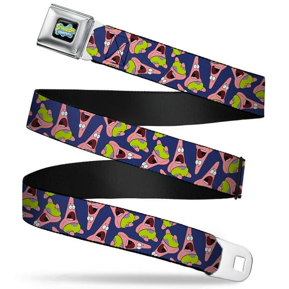 SpongeBob SquarePants Logo Full Color Black Patrick Starfish Pose Scattered Seatbelt Belt Standard