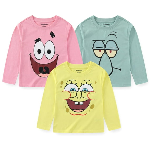 SpongeBob SquarePants Long Sleeve Shirt (Boys), 3 Pack, Sizes 4-8
