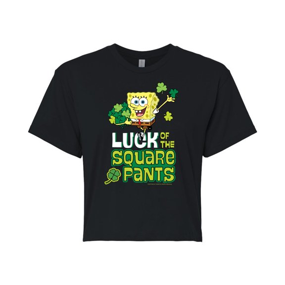 SpongeBob SquarePants - Luck Of The Square Pants - Juniors Cropped Cotton Blend T-Shirt