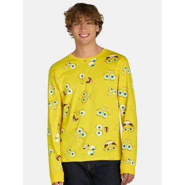 SpongeBob SquarePants Men's & Big Men's Allover Graphic Print Tee with Long Sleeves, Sizes M-2XL