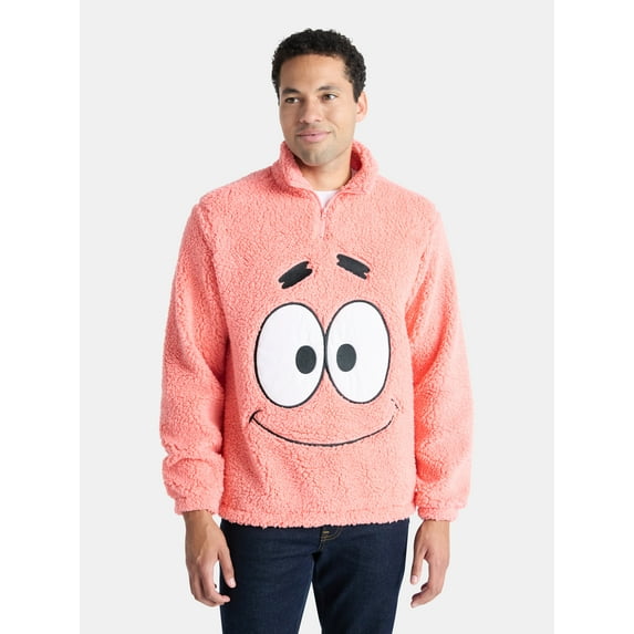 SpongeBob SquarePants Patrick Star Men's Plush Fleece Quarter Zip Sweatshirt, Sizes S-3XL