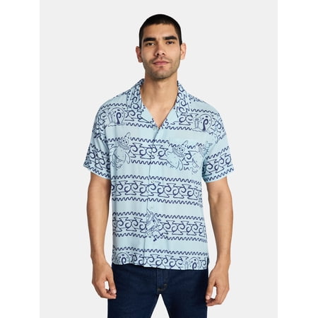 SpongeBob SquarePants Men's and Big Men's Graphic Button-Up Shirt, Sizes XS-5XL