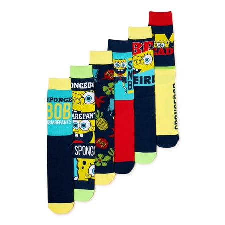 SpongeBob SquarePants Men's Crew Socks, 6-Pack