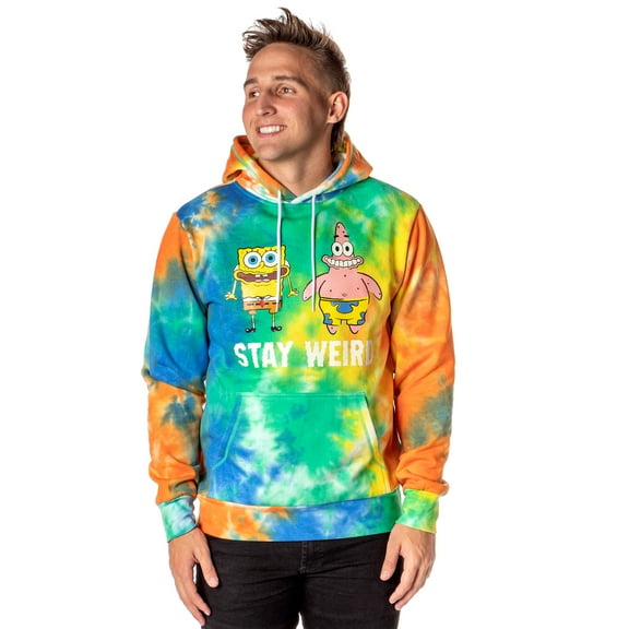 SpongeBob SquarePants Men's Patrick And SpongeBob Stay Weird Adult Tie Dye Pullover Hoodie