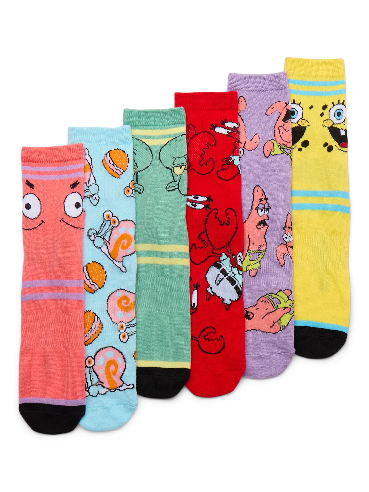 SpongeBob SquarePants Men's Quarter Socks, 6-Pack, Shoe Sizes 8-12