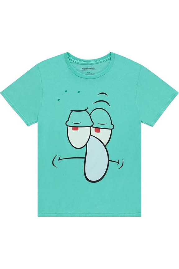 Mens Shirt, Classic Cartoon Printed Big Face Squidward T-Shirt Mint - 2XL