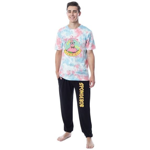 SpongeBob SquarePants Mens' Patrick Tie-Dye Funny Jogger Sleep Pajama Set