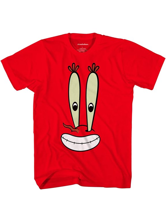 SpongeBob SquarePants Mens Shirt, Big Face Mr Krab T-Shirt Red - L