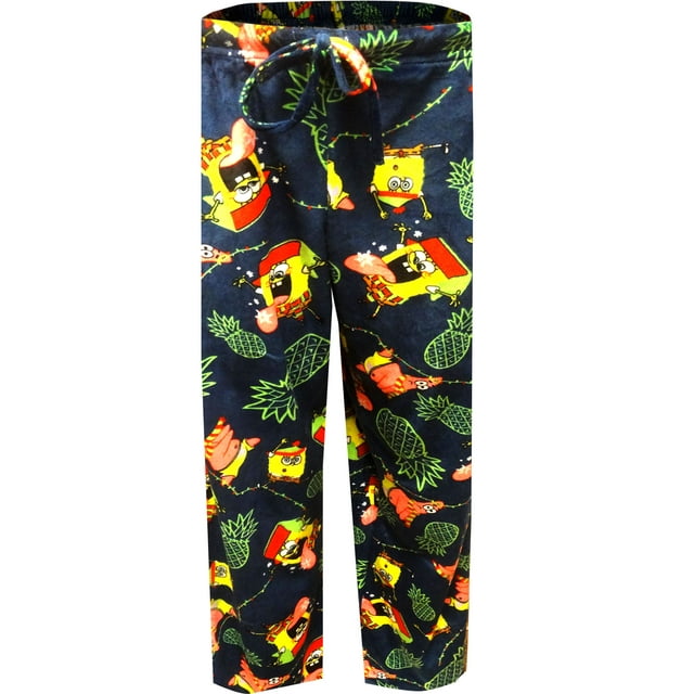 SpongeBob SquarePants Mens SpongeBob and Patrick Christmas Fun Silky Fleece Lounge Pants (Large)