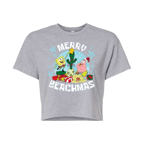 SpongeBob SquarePants - Merry Beachmas - Juniors Cropped Cotton Blend T-Shirt