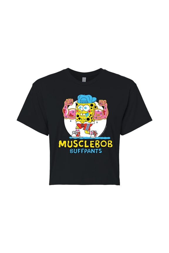 - Musclebob Buffpants - Juniors Cropped Cotton Blend T-Shirt
