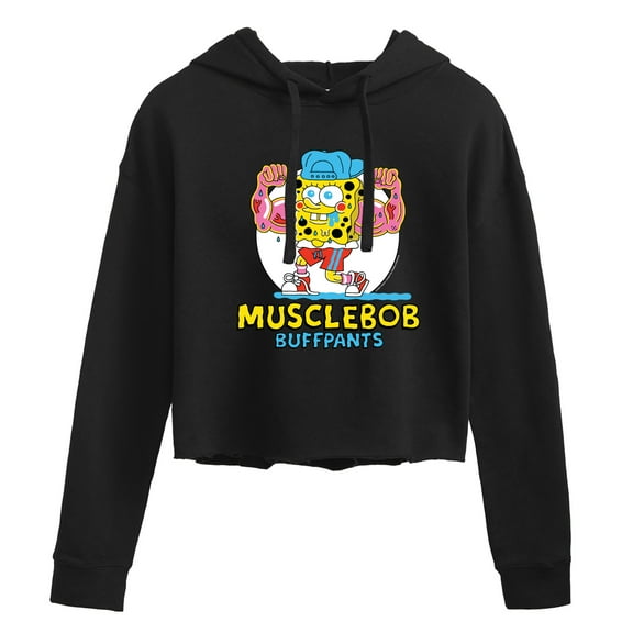 SpongeBob SquarePants - Musclebob Buffpants - Juniors Cropped Pullover Hoodie