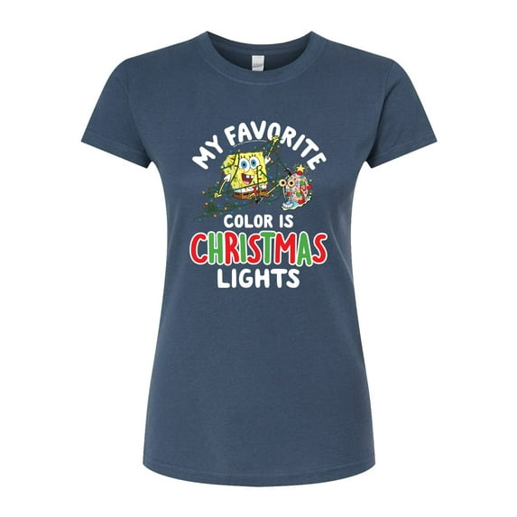 SpongeBob SquarePants - My Favorite Color Is Christmas Lights - Juniors Fitted Graphic T-Shirt