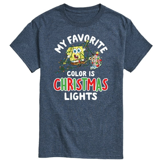 SpongeBob SquarePants - My Favorite Color Is Christmas Lights Spongebob and Gary - Men's Short Sleeve Graphic T-Shirt