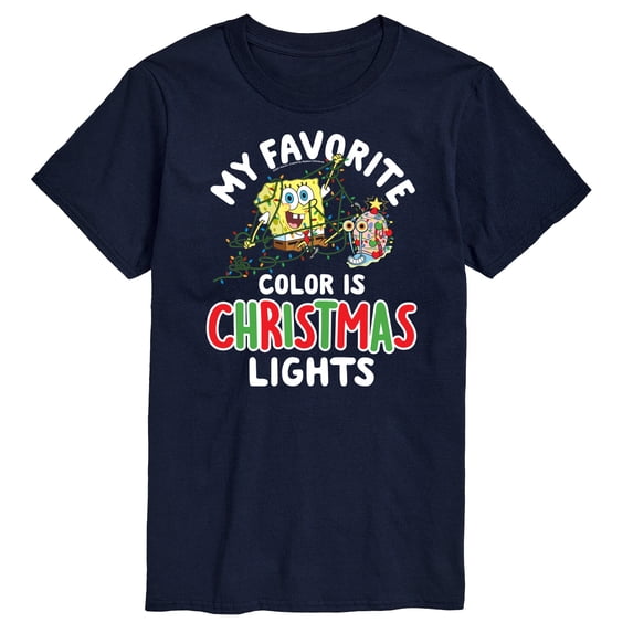 SpongeBob SquarePants - My Favorite Color Is Christmas Lights Spongebob and Gary - Men's Short Sleeve Graphic T-Shirt