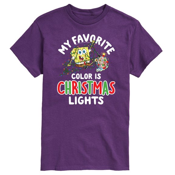 SpongeBob SquarePants - My Favorite Color Is Christmas Lights Spongebob and Gary - Men's Short Sleeve Graphic T-Shirt