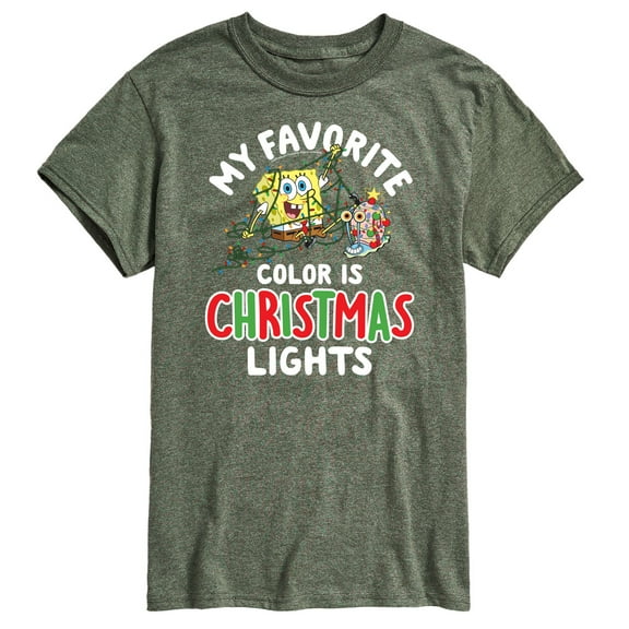SpongeBob SquarePants - My Favorite Color Is Christmas Lights Spongebob and Gary - Men's Short Sleeve Graphic T-Shirt