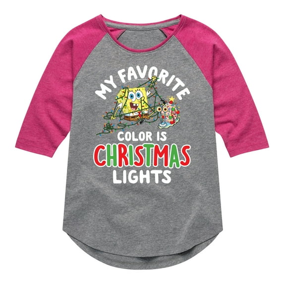 SpongeBob SquarePants - My Favorite Color Is Christmas Lights - Toddler And Youth Girls Raglan Graphic T-Shirt
