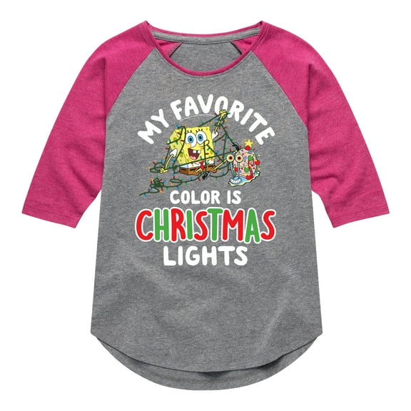 SpongeBob SquarePants - My Favorite Color Is Christmas Lights - Toddler And Youth Girls Raglan Graphic T-Shirt