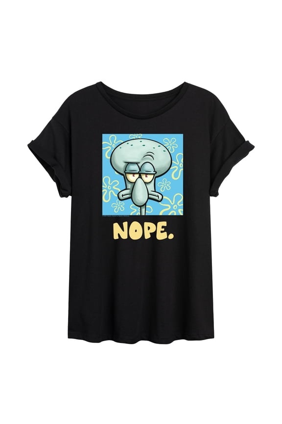 - Nope Squidward - Juniors Oversized Graphic T-Shirt