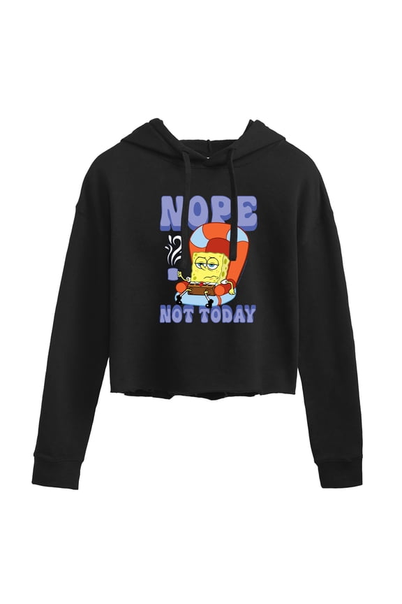 - Not Today Spongebob - Juniors Cropped Pullover Hoodie