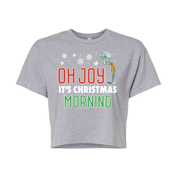 SpongeBob SquarePants - Oh Joy It's Christmas Morning - Juniors Cropped Cotton Blend T-Shirt