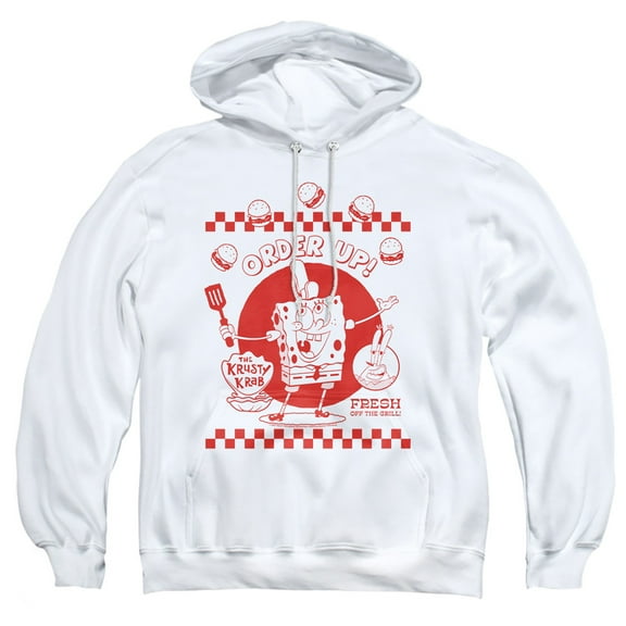 SpongeBob SquarePants Order Up! Adult Pull-Over Hoodie, White, 2X-Large