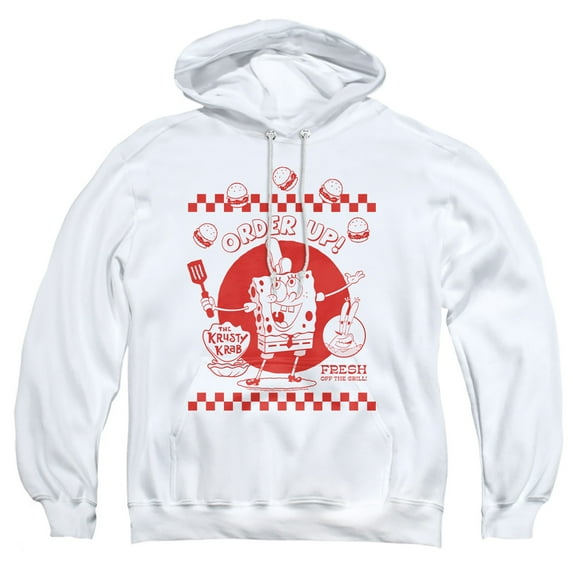 SpongeBob SquarePants Order Up! Adult Pull-Over Hoodie, White, Medium